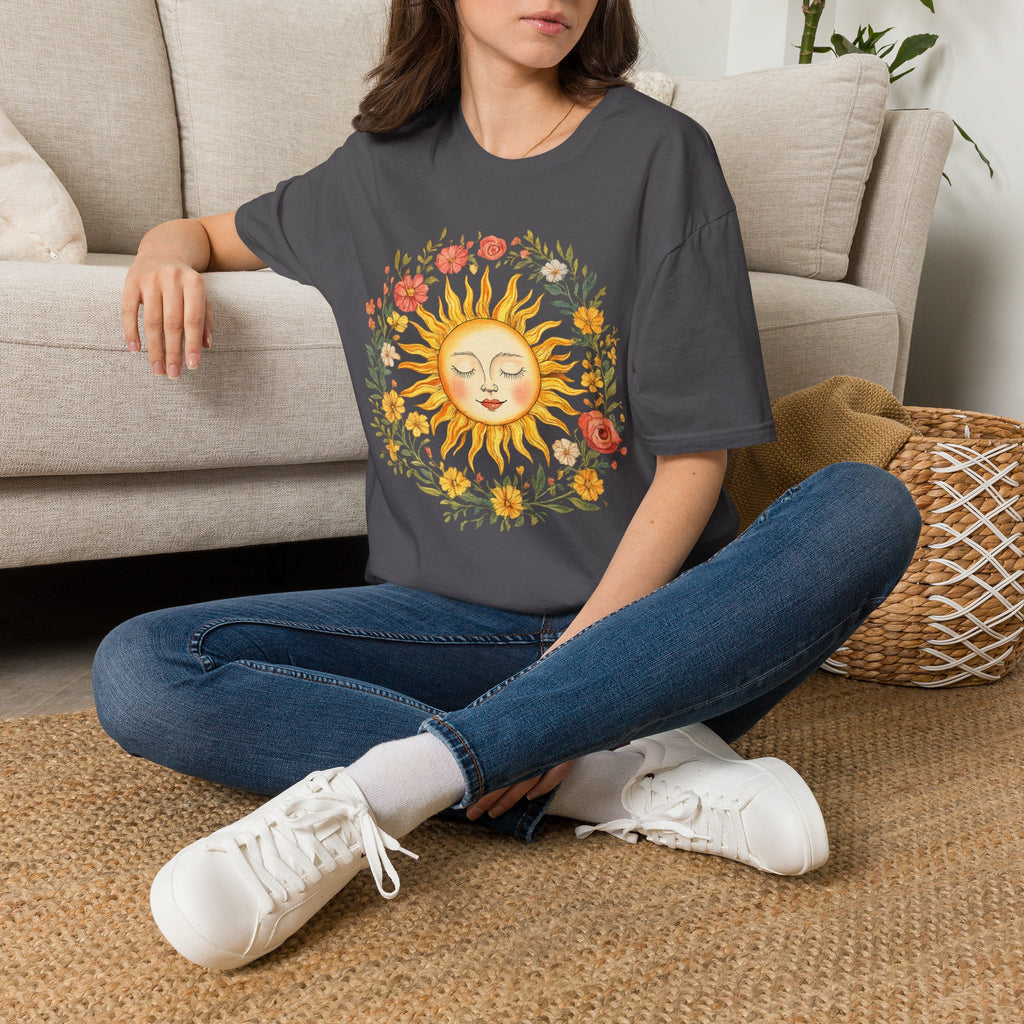 Sunflower Sun Tee — Floral Boho Sunface T-Shirt