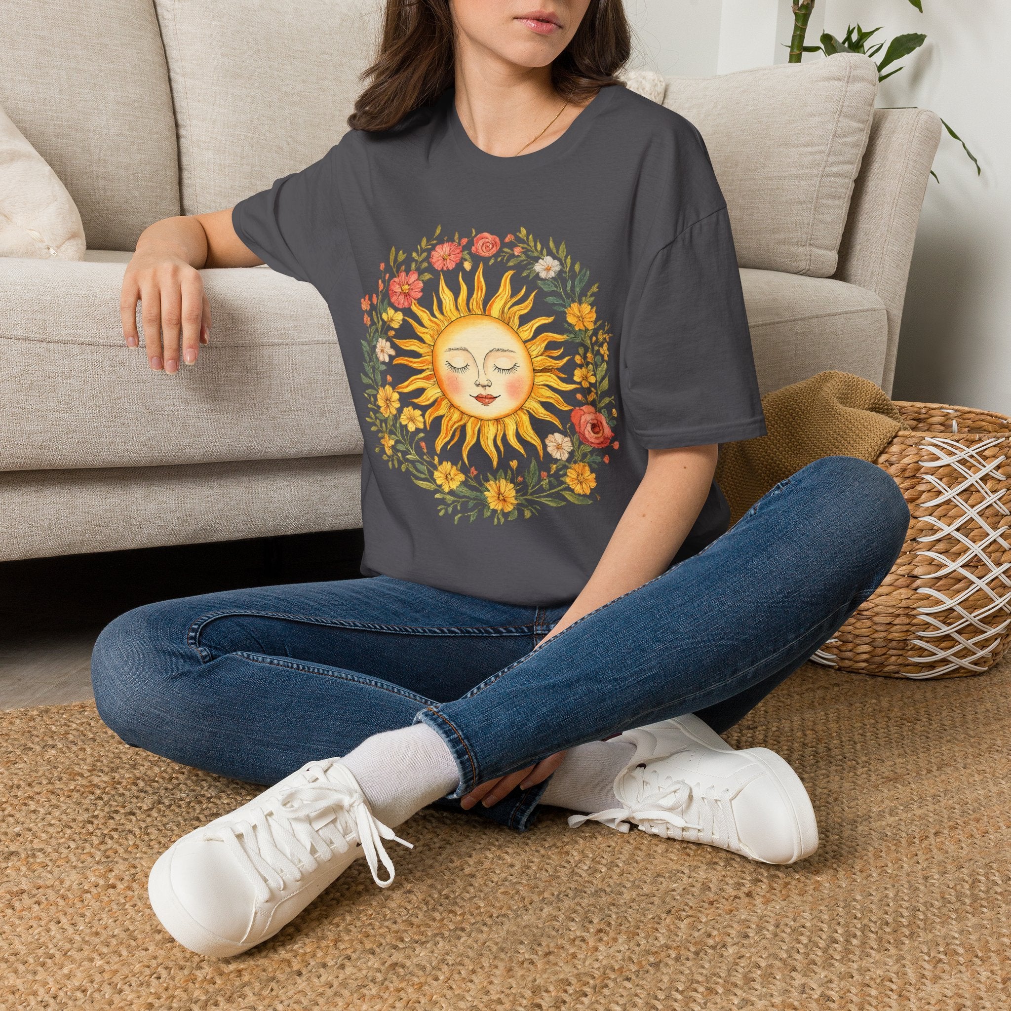 Sunflower Sun Tee — Floral Boho Sunface T-Shirt