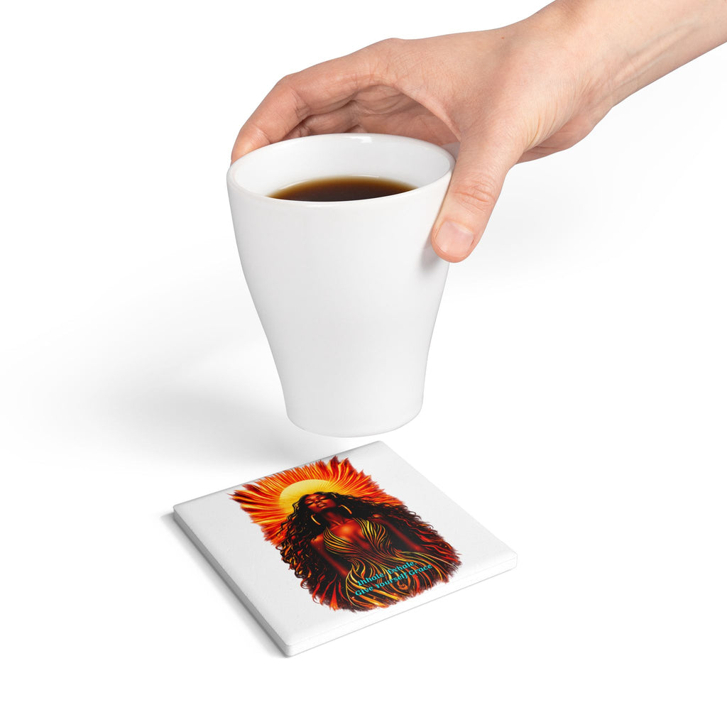 Ceramic Coaster — 'Inhale. Exhale. Give Yourself Grace' Sun Goddess Inspirational Drink Coaster