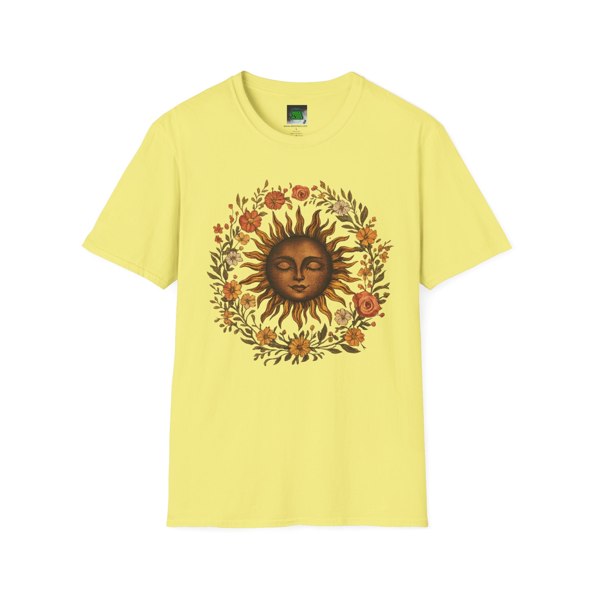 Sunflower Sun T-Shirt — Vintage Boho Sun Face Floral Tee