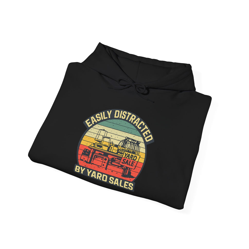 Hoodie — "Easily Distracted by Yard Sales" Vintage Camper Hooded Sweatshirt