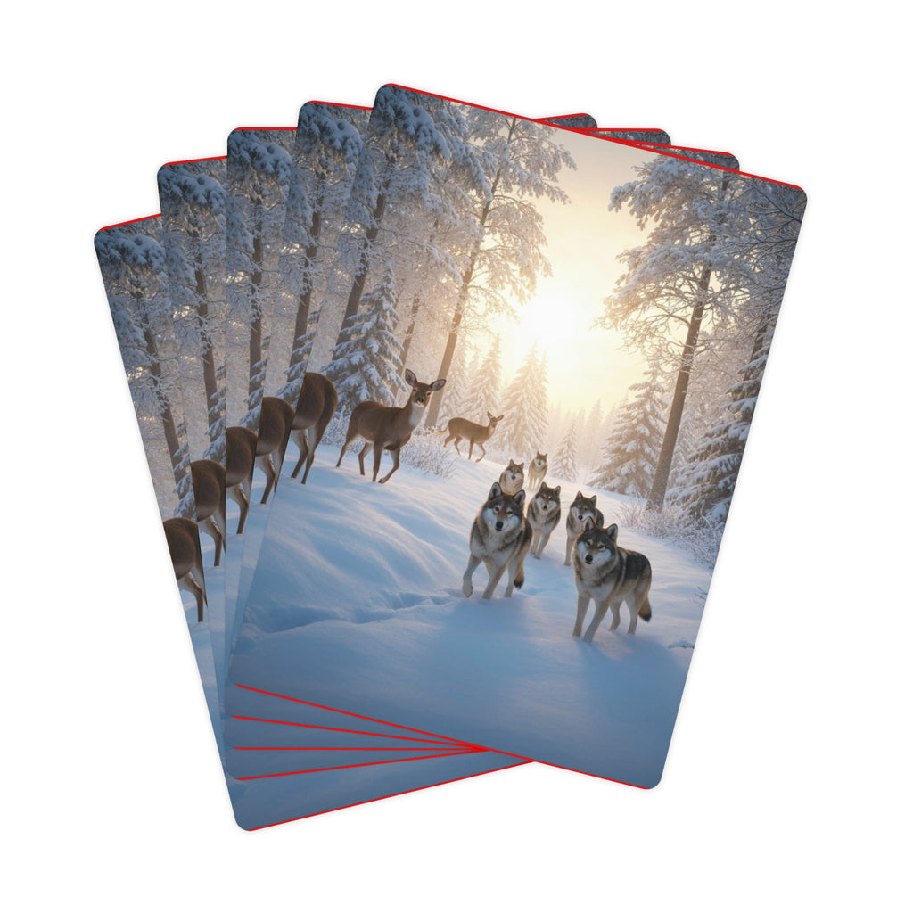 Poker Cards — Scenic Deer & Wolf Snowing Hill Design
