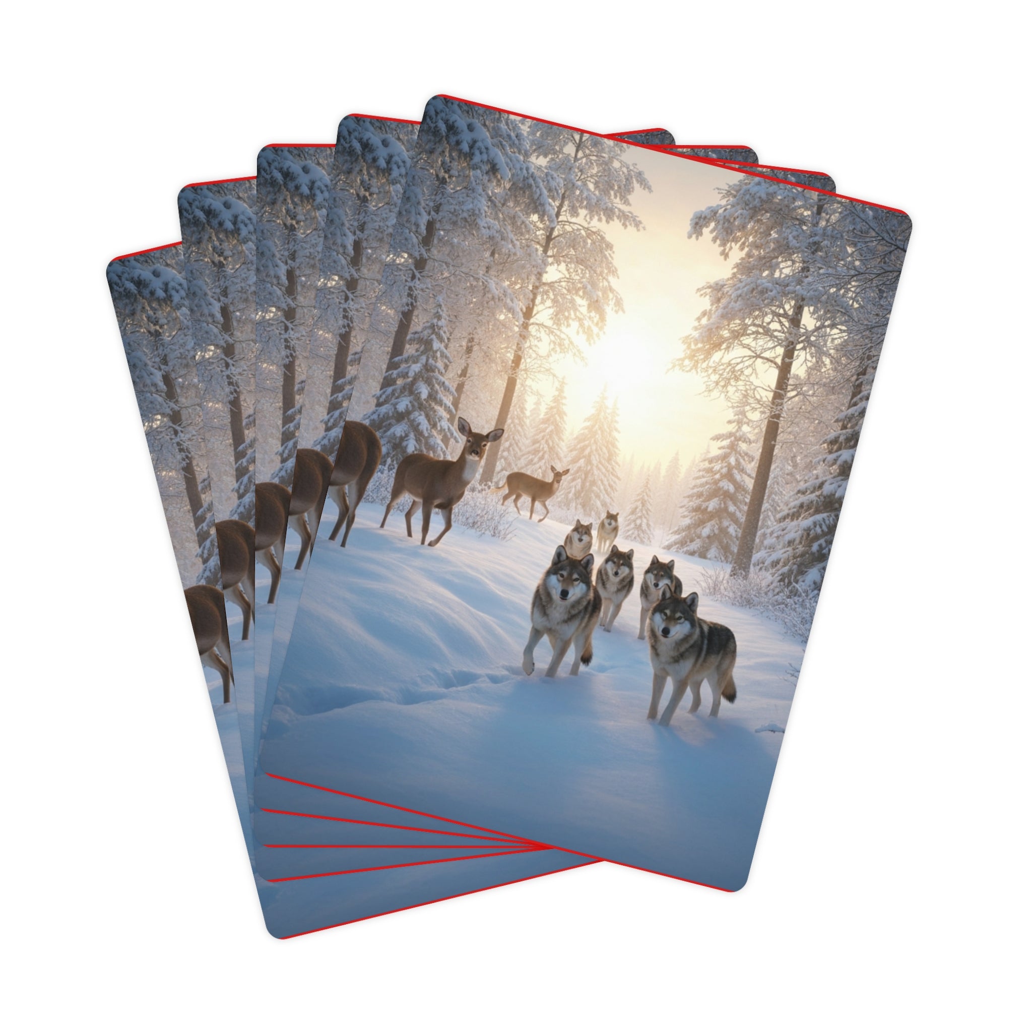 Poker Cards — Scenic Deer & Wolf Snowing Hill Design