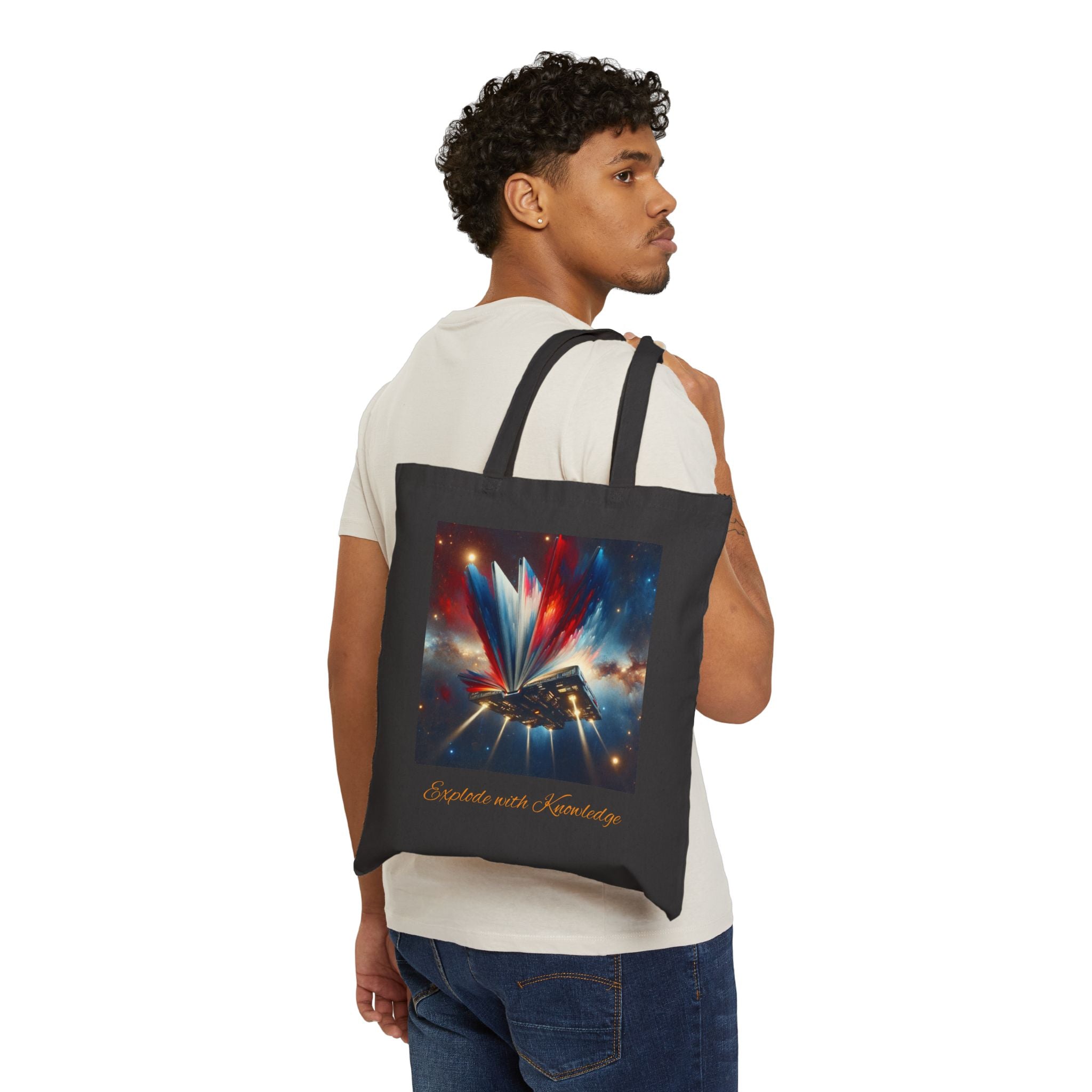 Stardust Open Book Tote — 'Books with Stardust' Surreal Exploding Knowledge Canvas Tote