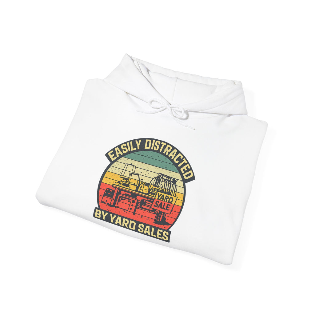 Hoodie — "Easily Distracted by Yard Sales" Vintage Camper Hooded Sweatshirt