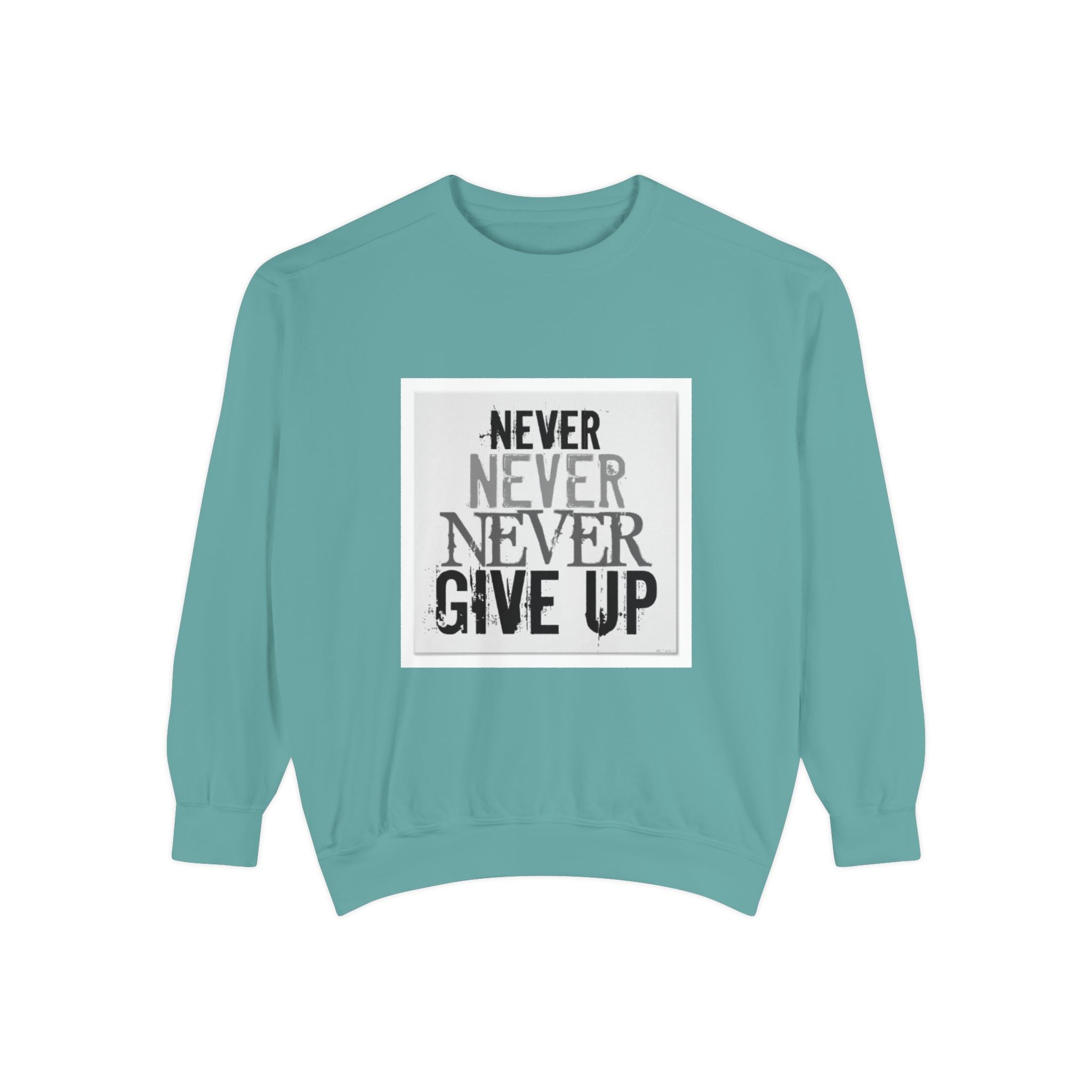 Never Give Up Sweatshirt — Motivational Garment-Dyed Crewneck