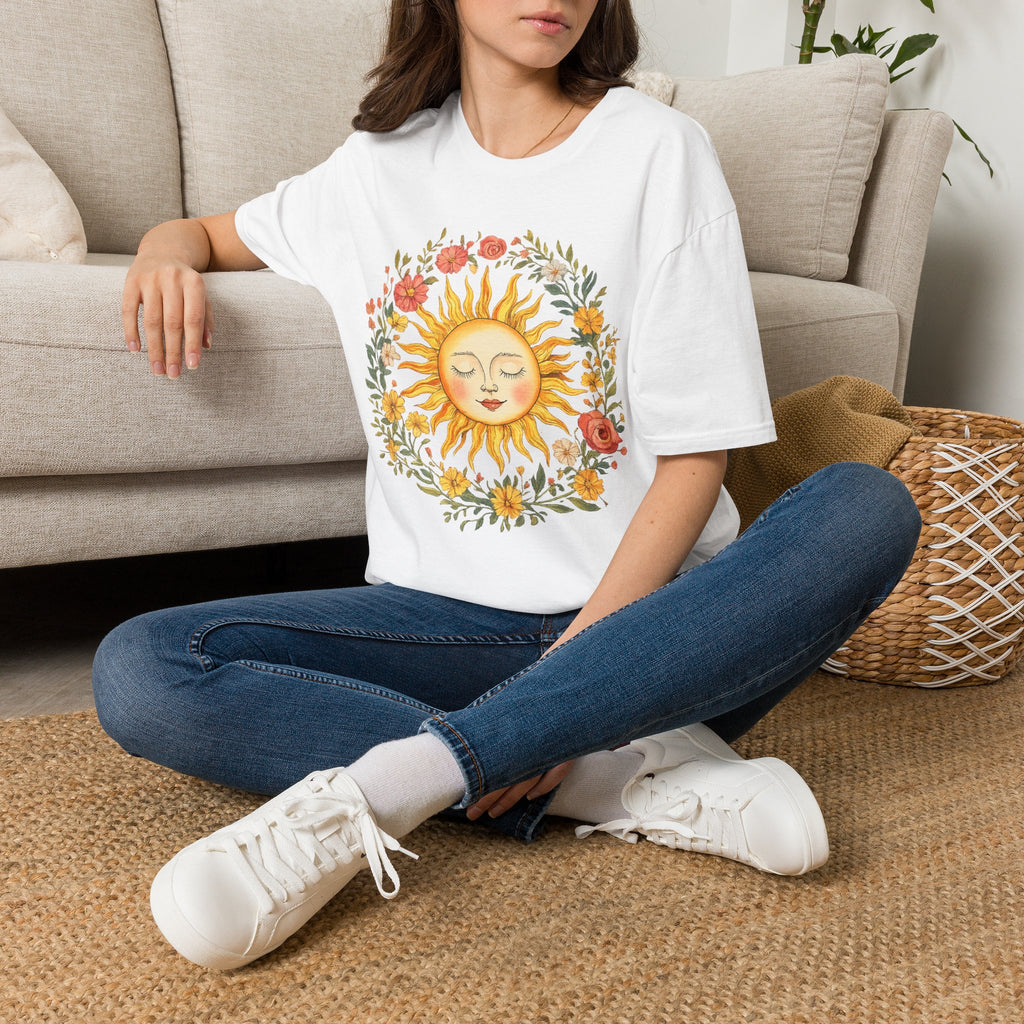 Sunflower Sun Tee — Floral Boho Sunface T-Shirt