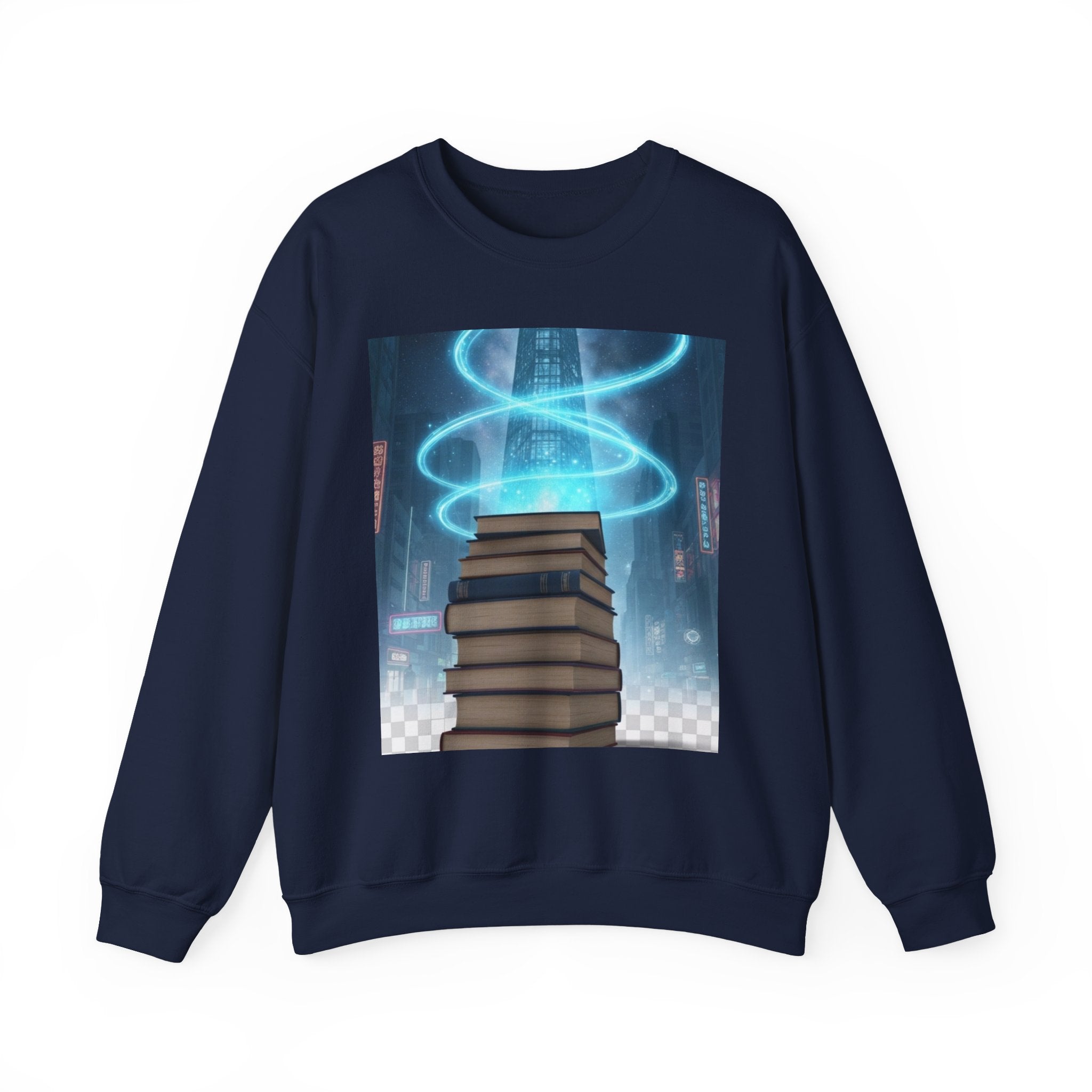 Bookstack Portal Crewneck Sweatshirt — Sci‑Fi Magic Reading Vibe