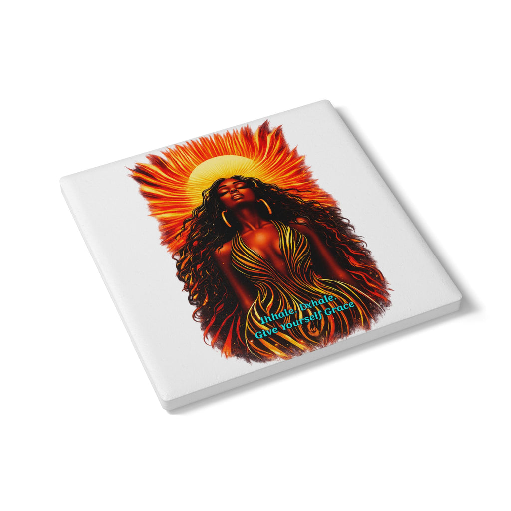 Ceramic Coaster — 'Inhale. Exhale. Give Yourself Grace' Sun Goddess Inspirational Drink Coaster
