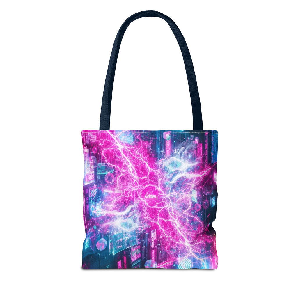 Electric Neon Circuit Tote Bag — Pink Blue Cyberpunk AOP