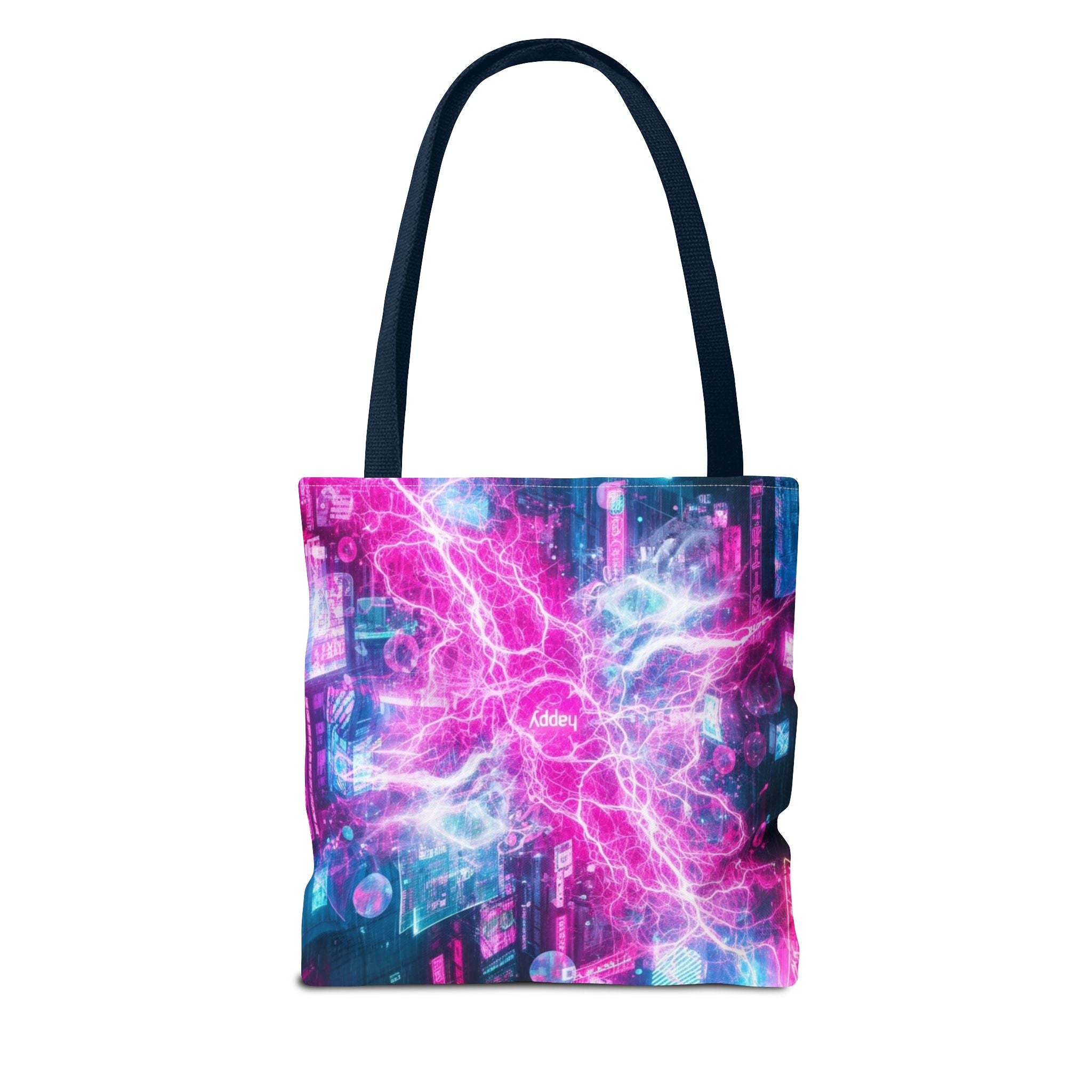 Electric Neon Circuit Tote Bag — Pink Blue Cyberpunk AOP