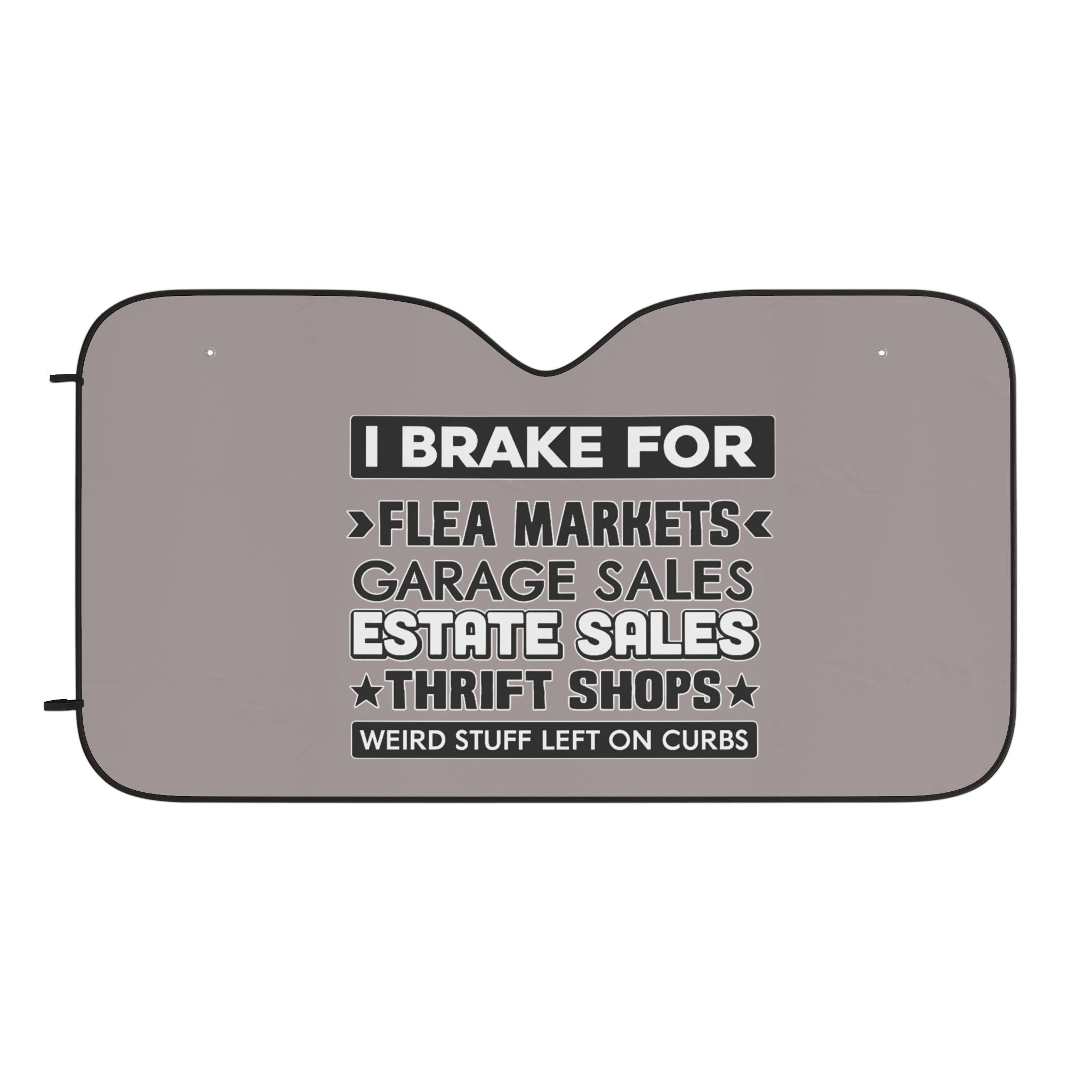Car Sun Shade — "I Brake For Flea Markets" Vintage Thrift Shopper Windshield Sunshade
