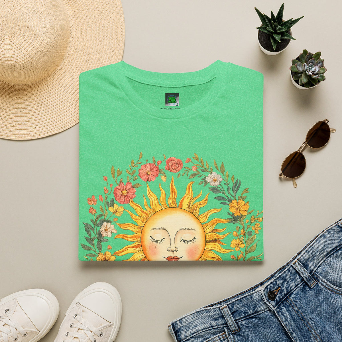 Sunflower Sun Tee — Floral Boho Sunface T-Shirt