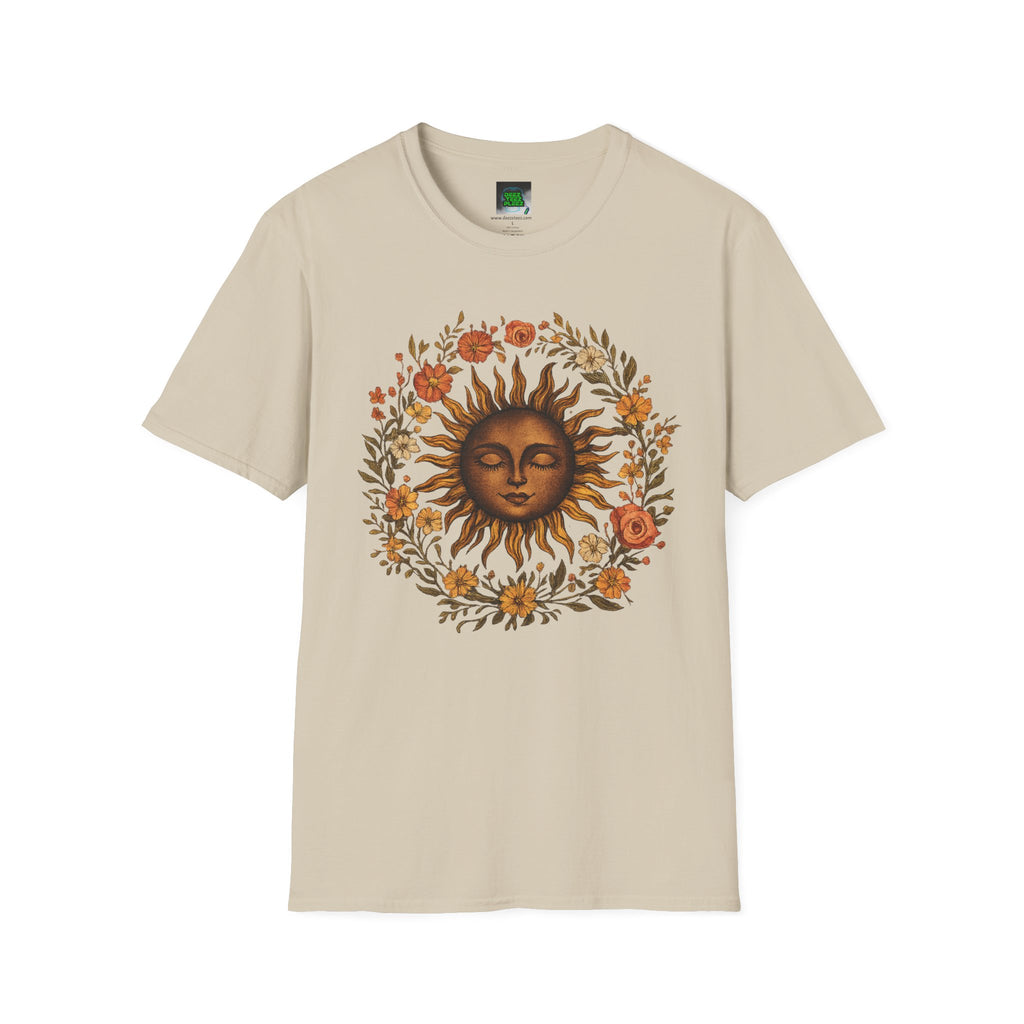 Sunflower Sun T-Shirt — Vintage Boho Sun Face Floral Tee
