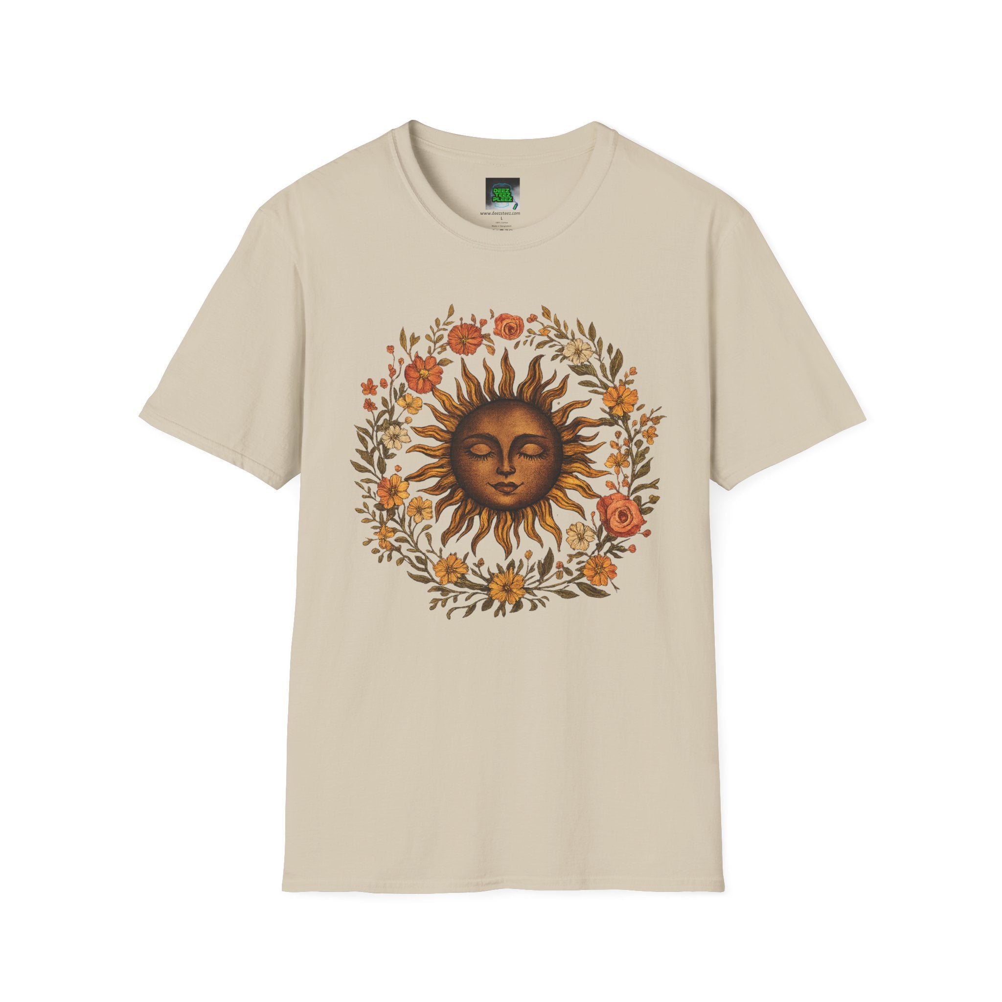 Sunflower Sun T-Shirt — Vintage Boho Sun Face Floral Tee