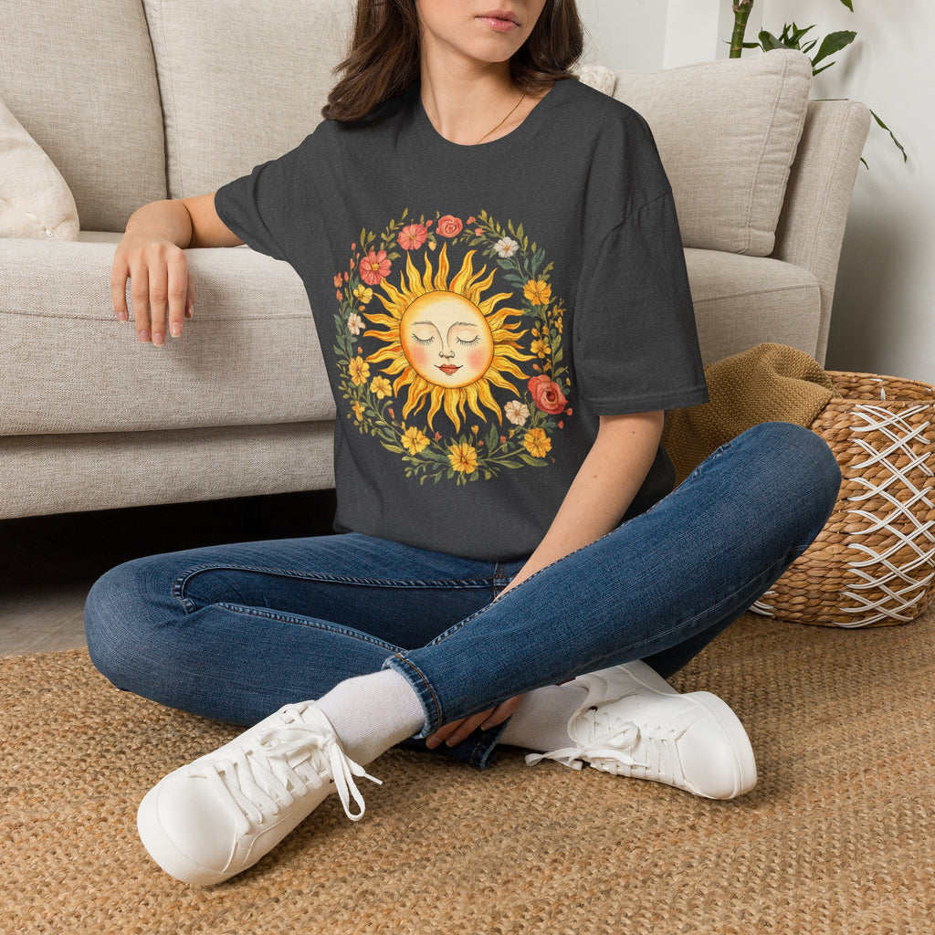 Sunflower Sun Tee — Floral Boho Sunface T-Shirt