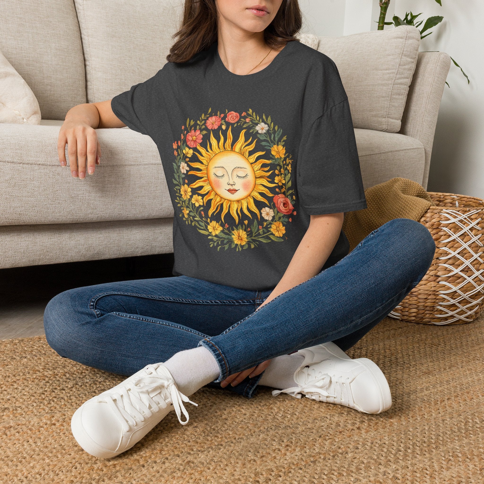 Sunflower Sun Tee — Floral Boho Sunface T-Shirt