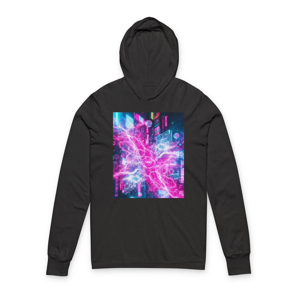 Nebula City Hooded Long Sleeve Tee — Painted Sky Cyberpunk Graphic