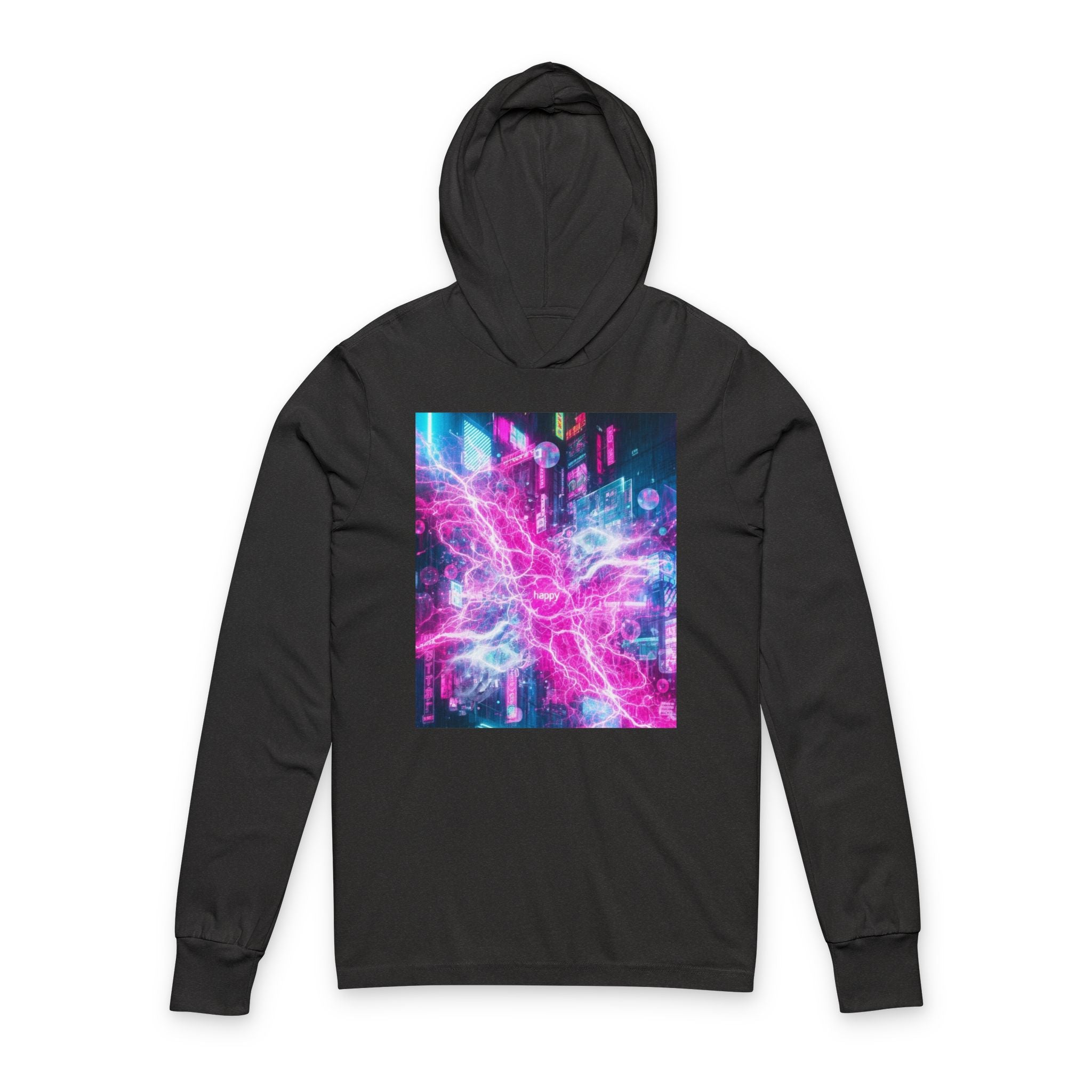 Nebula City Hooded Long Sleeve Tee — Painted Sky Cyberpunk Graphic