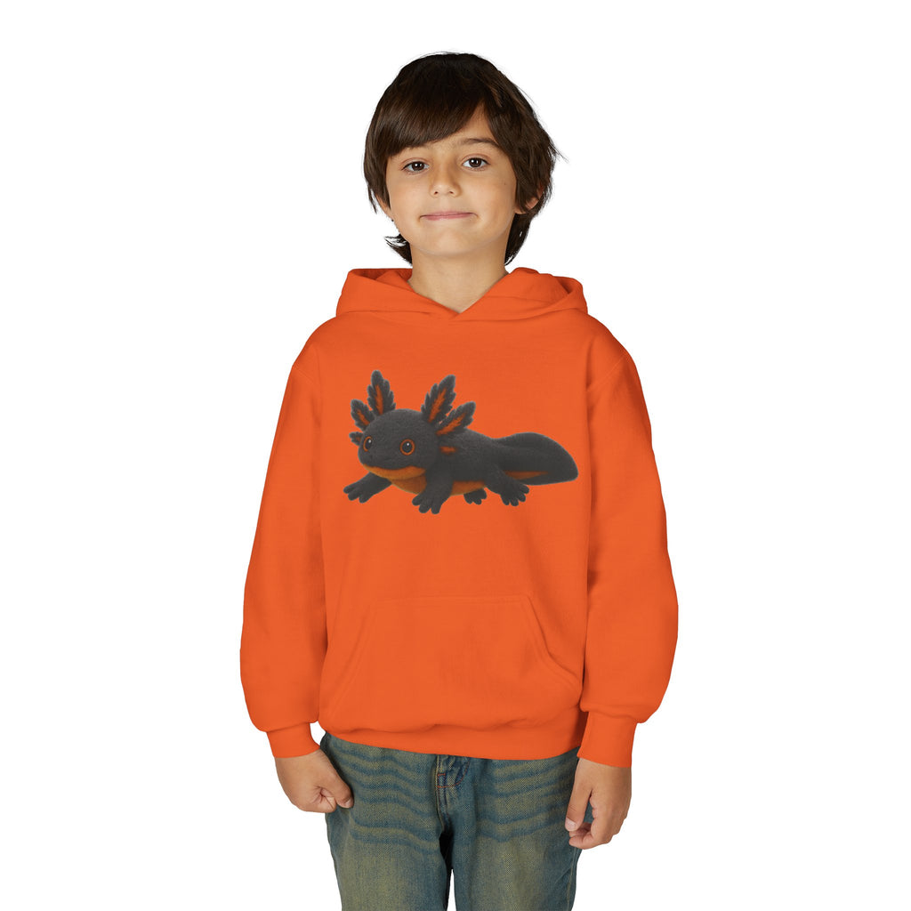 Youth Axolotl Hoodie — Cute Black Axolotl Graphic & “Axolotl is my Friend” Back Print