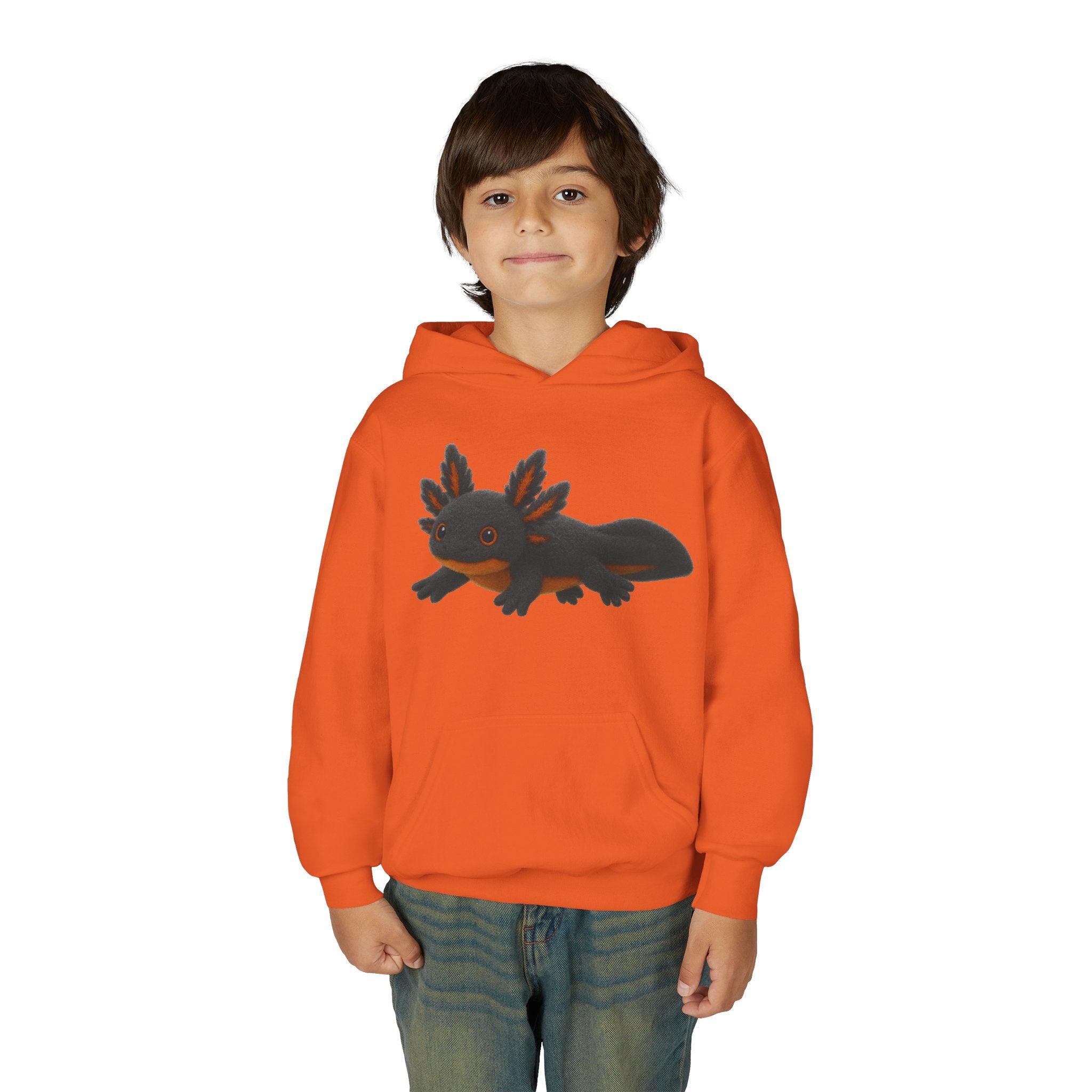 Youth Axolotl Hoodie — Cute Black Axolotl Graphic & “Axolotl is my Friend” Back Print