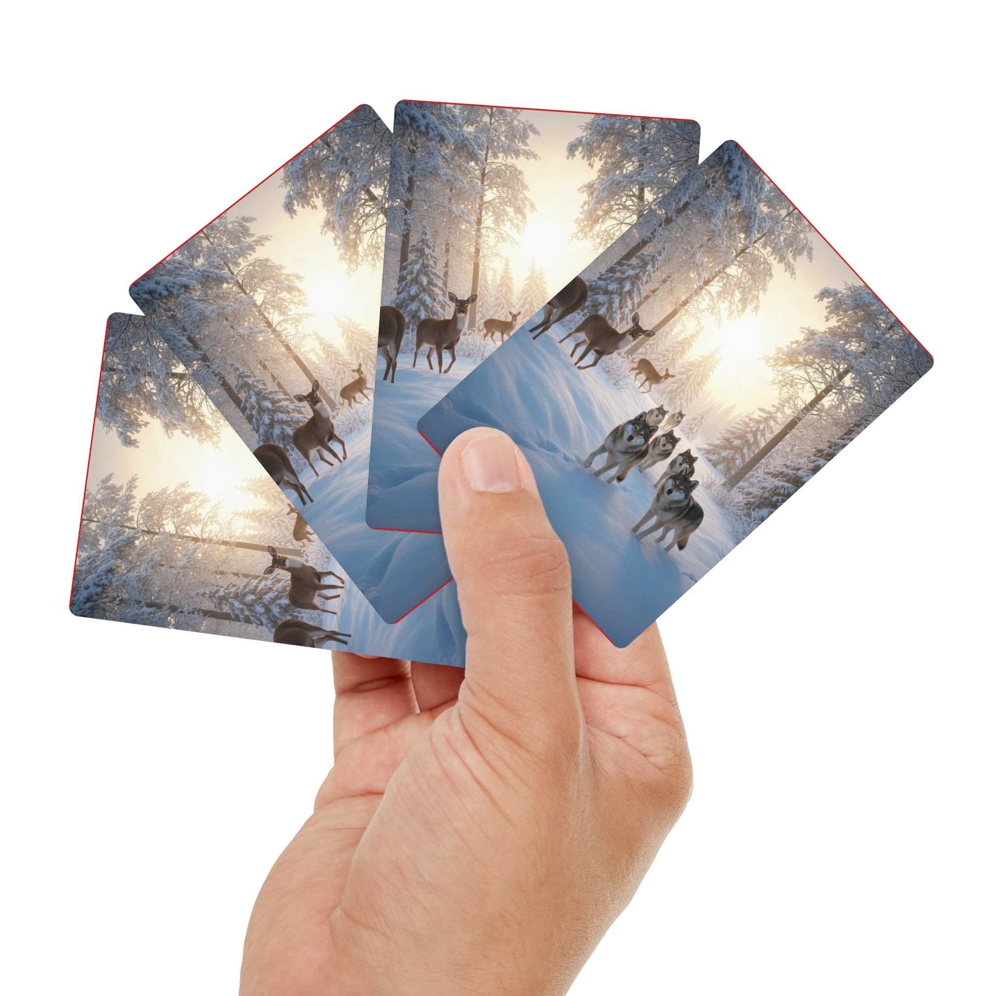 Poker Cards — Scenic Deer & Wolf Snowing Hill Design