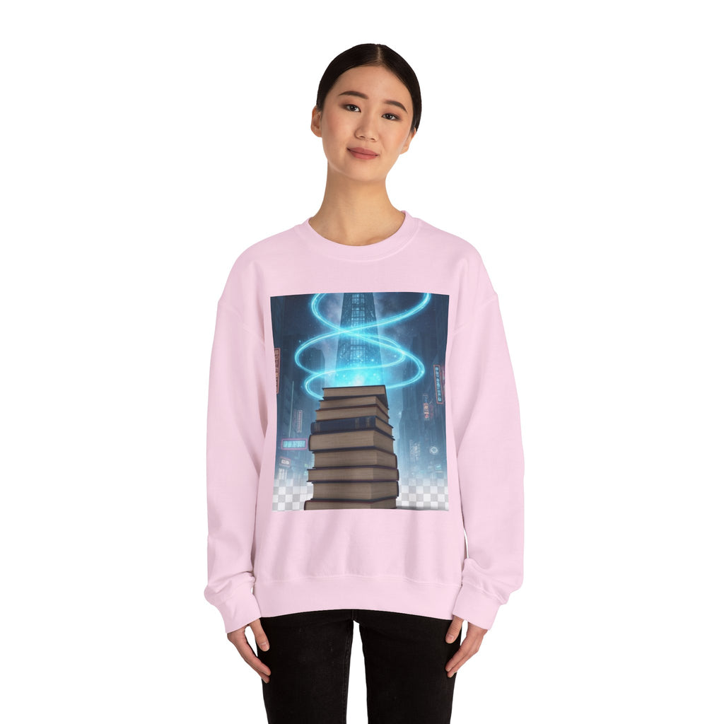 Bookstack Portal Crewneck Sweatshirt — Sci‑Fi Magic Reading Vibe