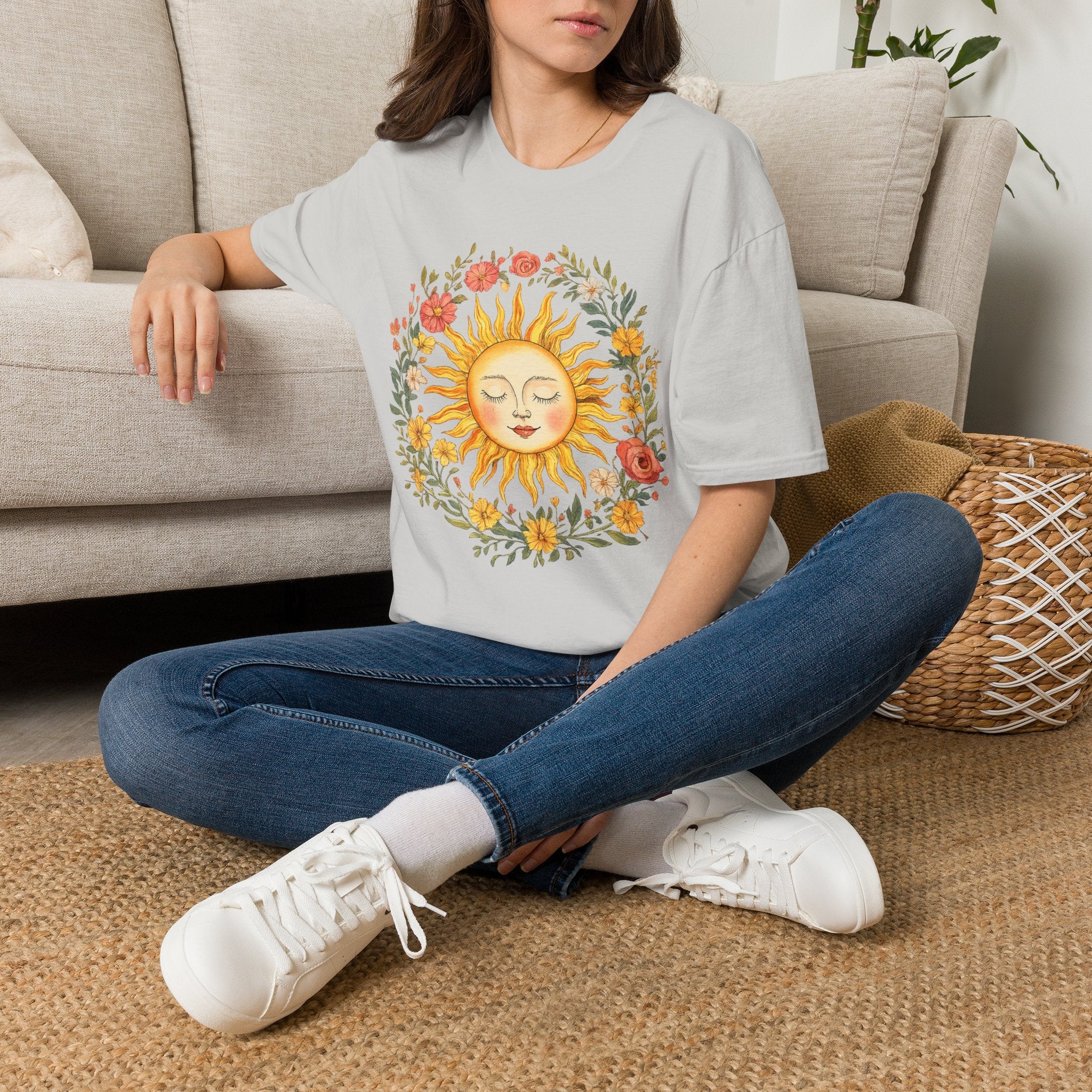 Sunflower Sun Tee — Floral Boho Sunface T-Shirt