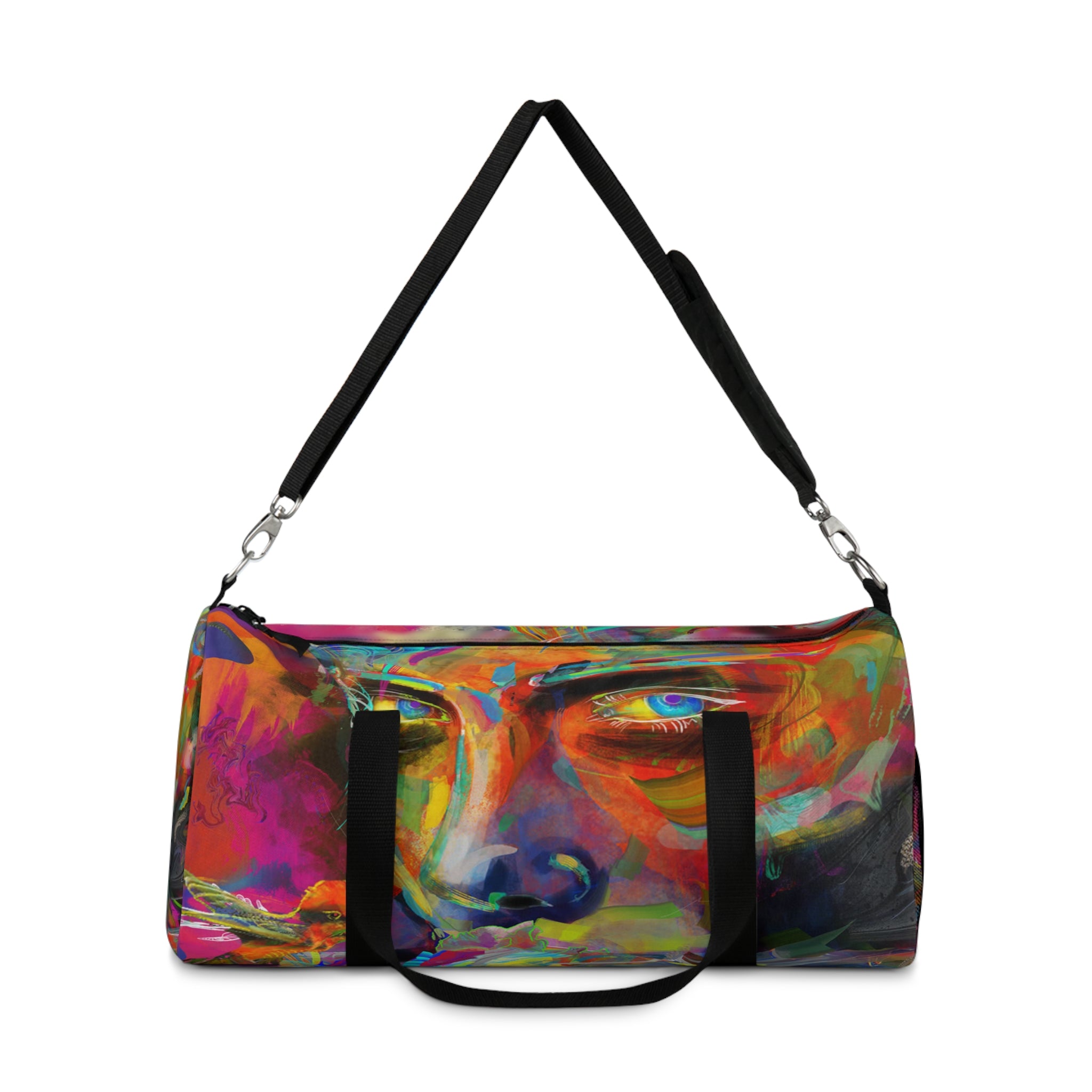 Psychedelic-ly Lit Abstract Face Duffel Bag — Artistic Travel Gym Bag