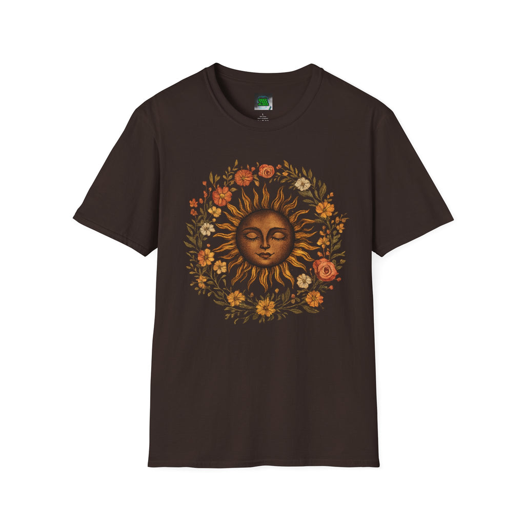 Sunflower Sun T-Shirt — Vintage Boho Sun Face Floral Tee