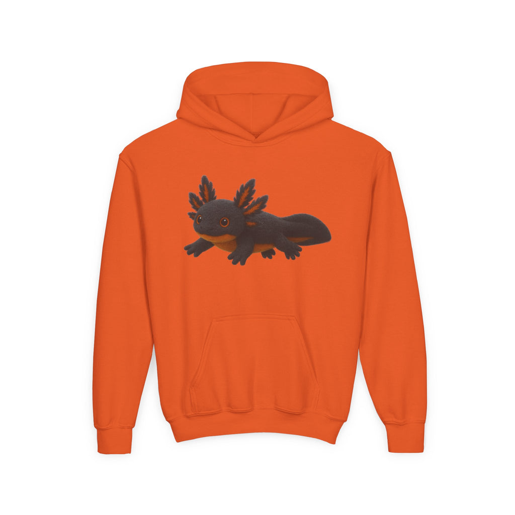 Youth Axolotl Hoodie — Cute Black Axolotl Graphic & “Axolotl is my Friend” Back Print