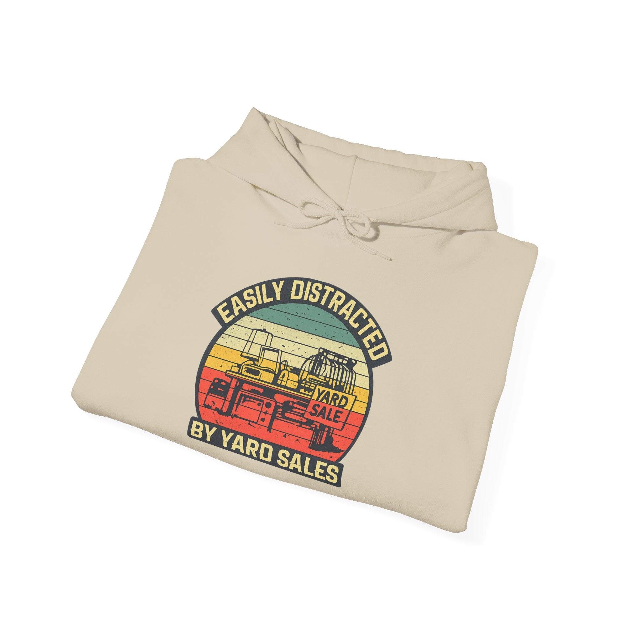 Hoodie — "Easily Distracted by Yard Sales" Vintage Camper Hooded Sweatshirt