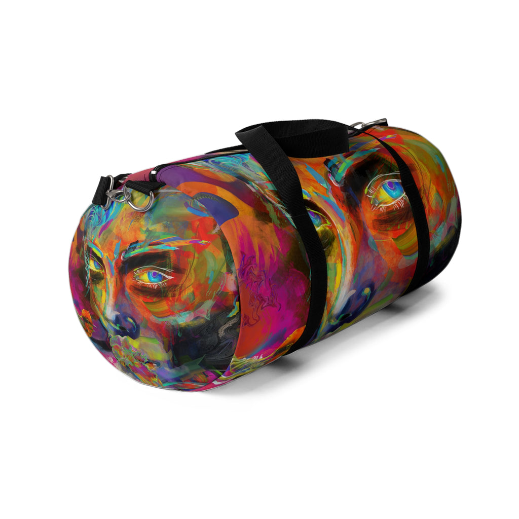 Psychedelic-ly Lit Abstract Face Duffel Bag — Artistic Travel Gym Bag