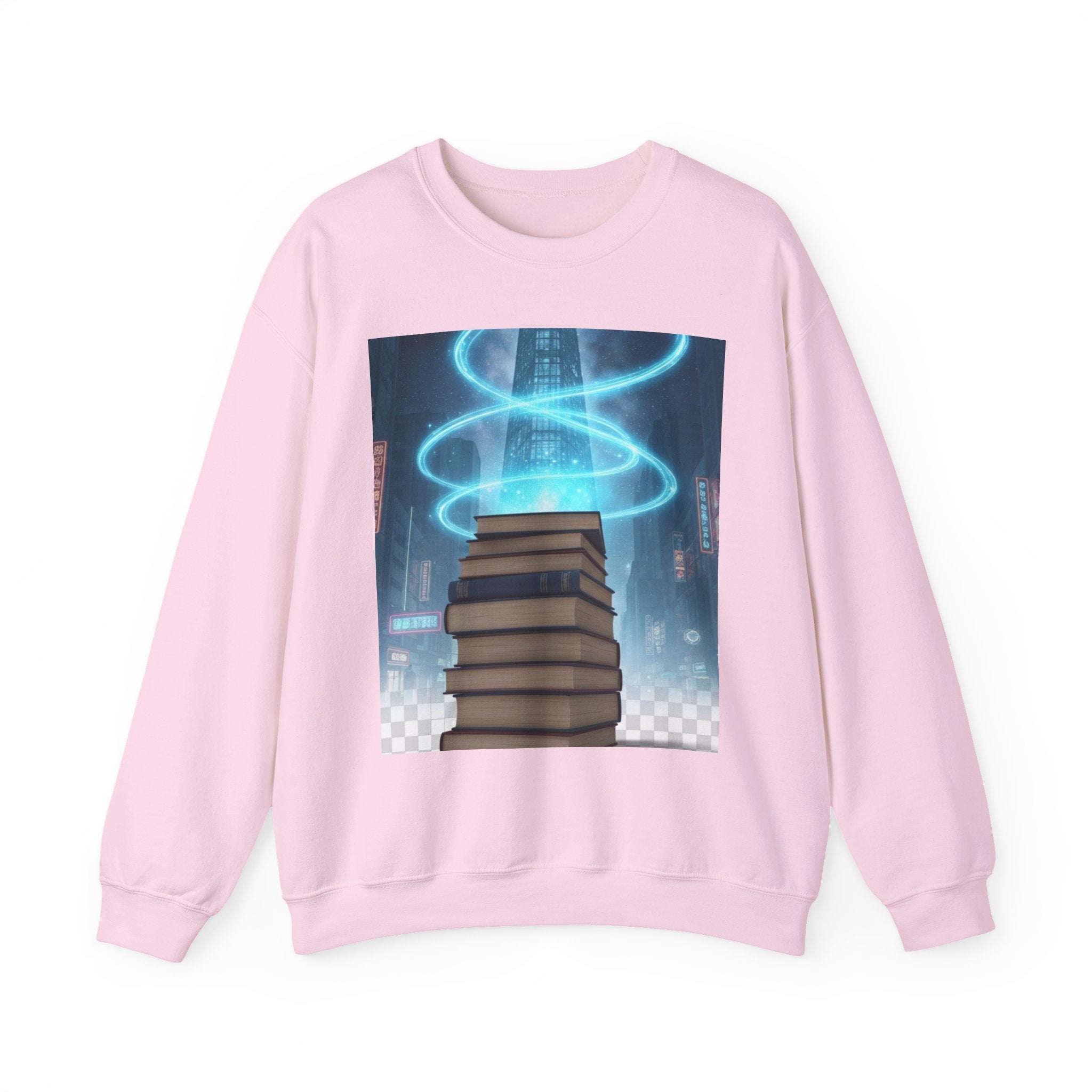 Bookstack Portal Crewneck Sweatshirt — Sci‑Fi Magic Reading Vibe