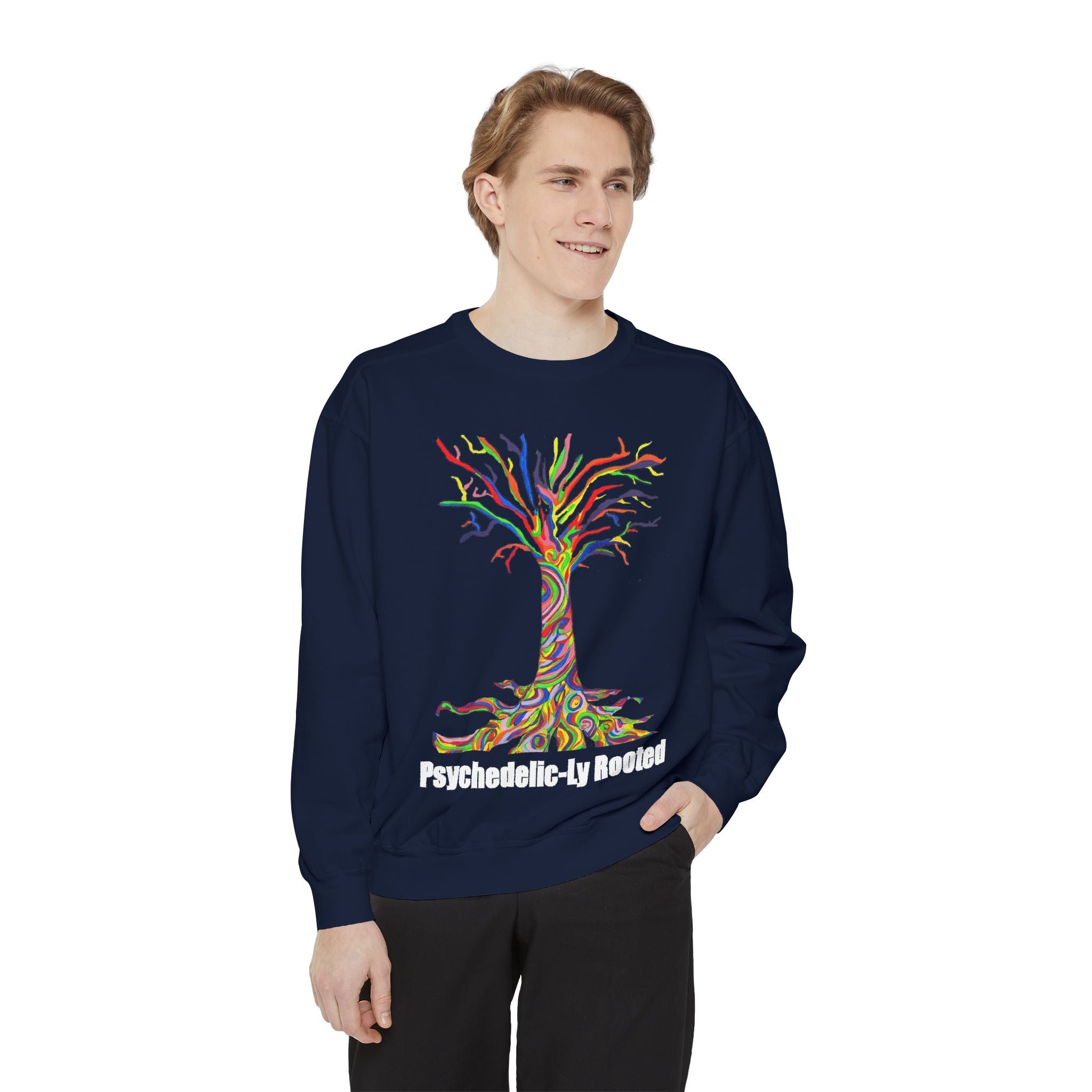 Psychedelic Tree Sweatshirt — "Psychedelic-ly Rooted" Colorful Graphic Crewneck