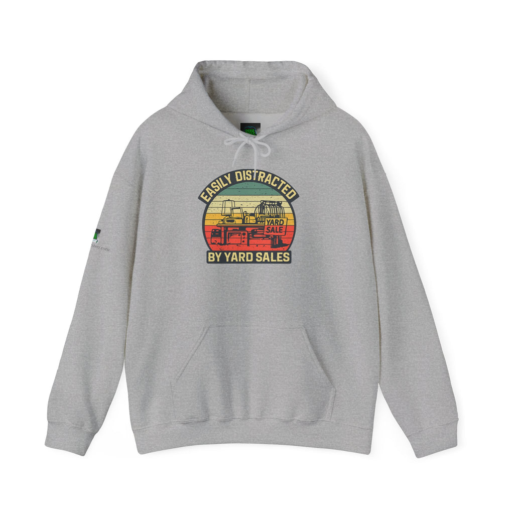 Hoodie — "Easily Distracted by Yard Sales" Vintage Camper Hooded Sweatshirt