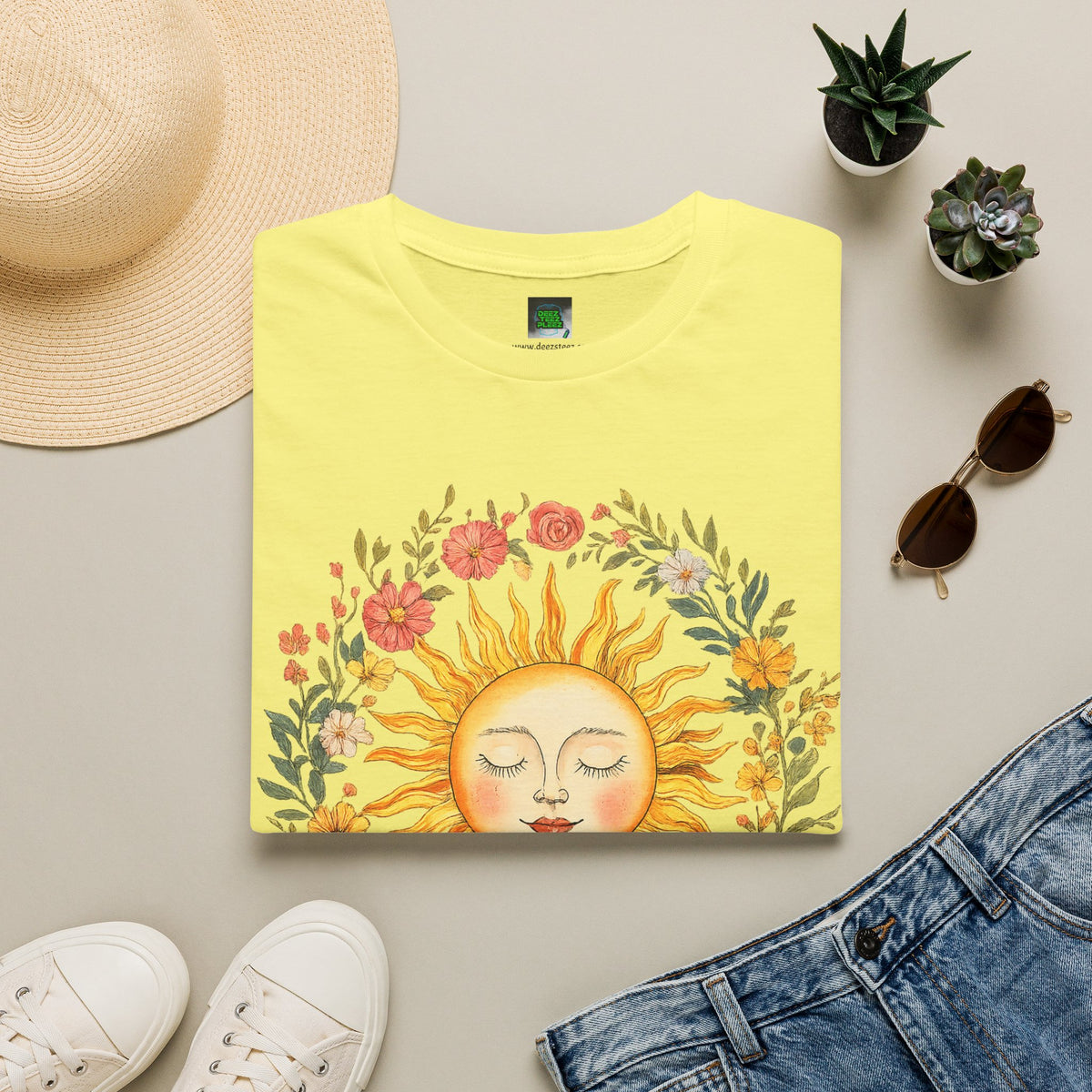 Sunflower Sun Tee — Floral Boho Sunface T-Shirt