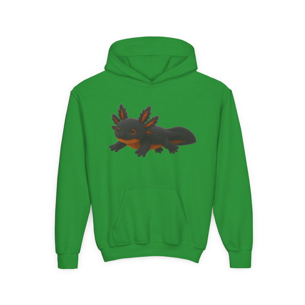 Youth Axolotl Hoodie — Cute Black Axolotl Graphic & “Axolotl is my Friend” Back Print