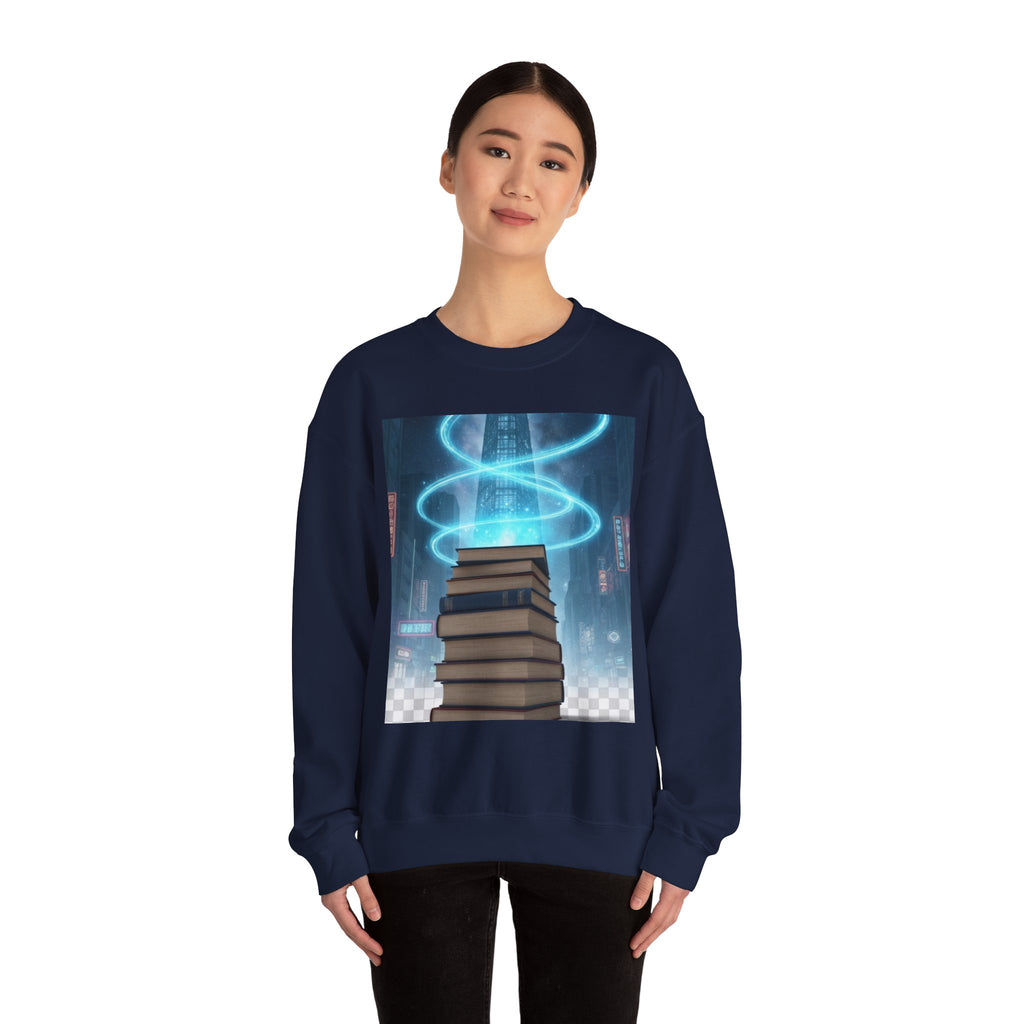 Bookstack Portal Crewneck Sweatshirt — Sci‑Fi Magic Reading Vibe