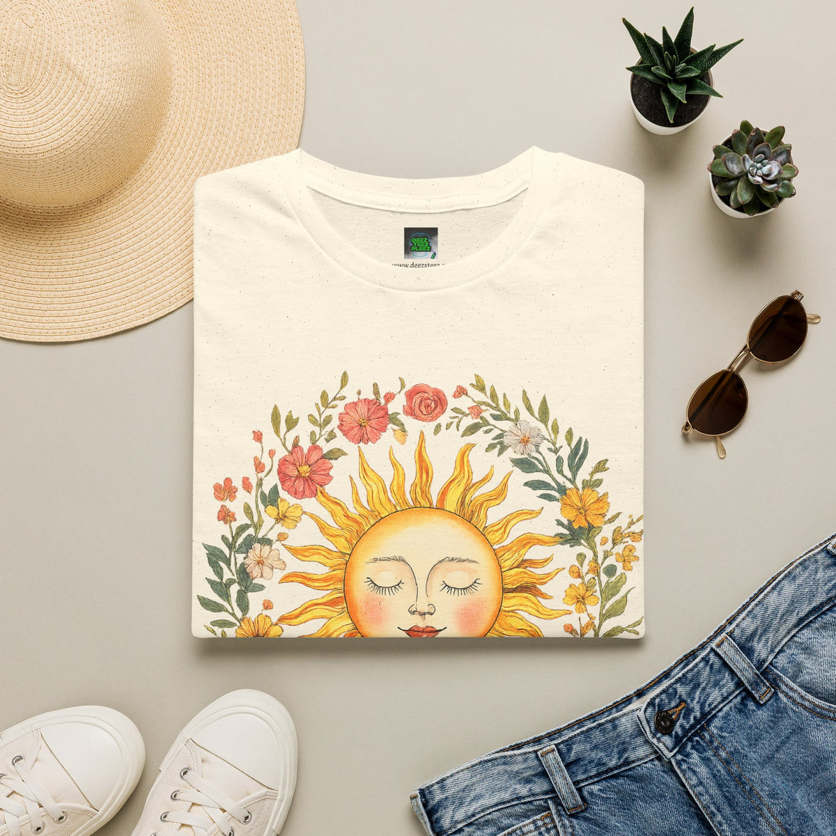 Sunflower Sun Tee — Floral Boho Sunface T-Shirt