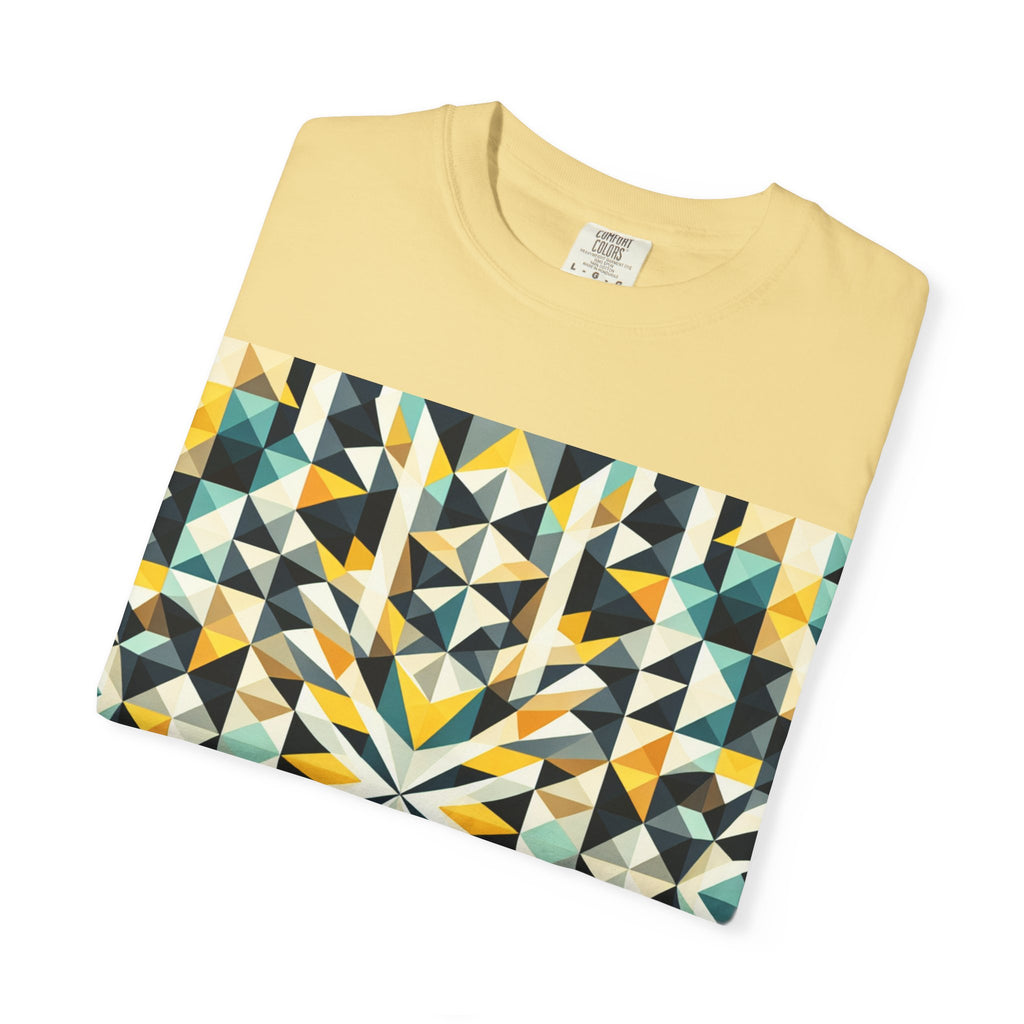 Geometric Mosaic Tee — Yellow, Teal & Black Patterned Graphic T-Shirt