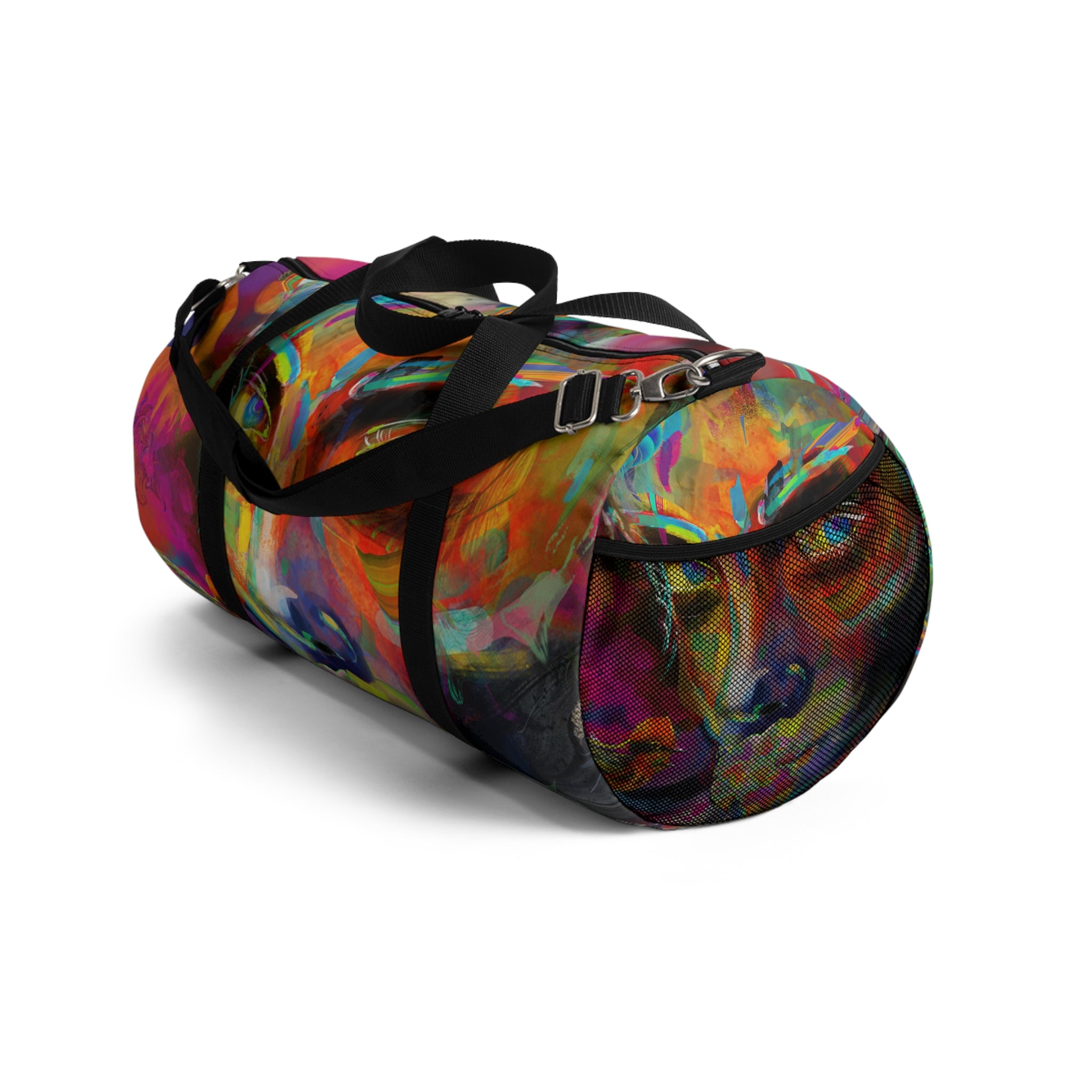 Psychedelic-ly Lit Abstract Face Duffel Bag — Artistic Travel Gym Bag