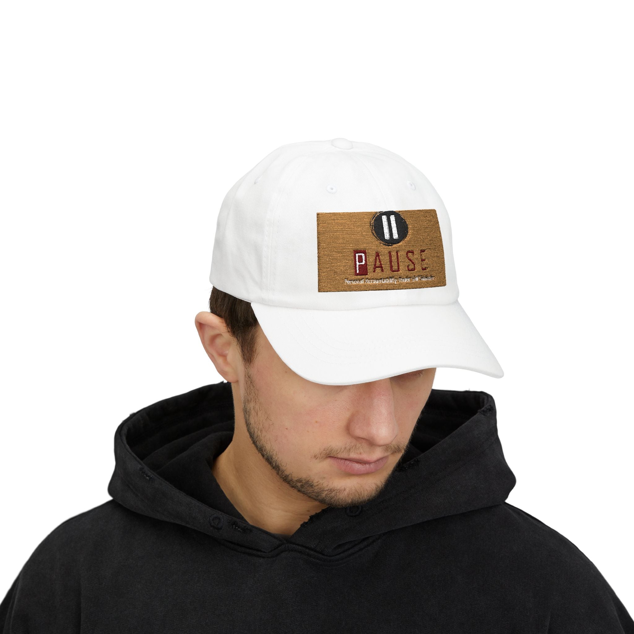 Pause Embroidered Classic Dad Cap — White Relaxation Hat