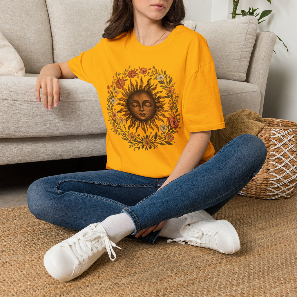 Sunflower Sun T-Shirt — Vintage Boho Sun Face Floral Tee