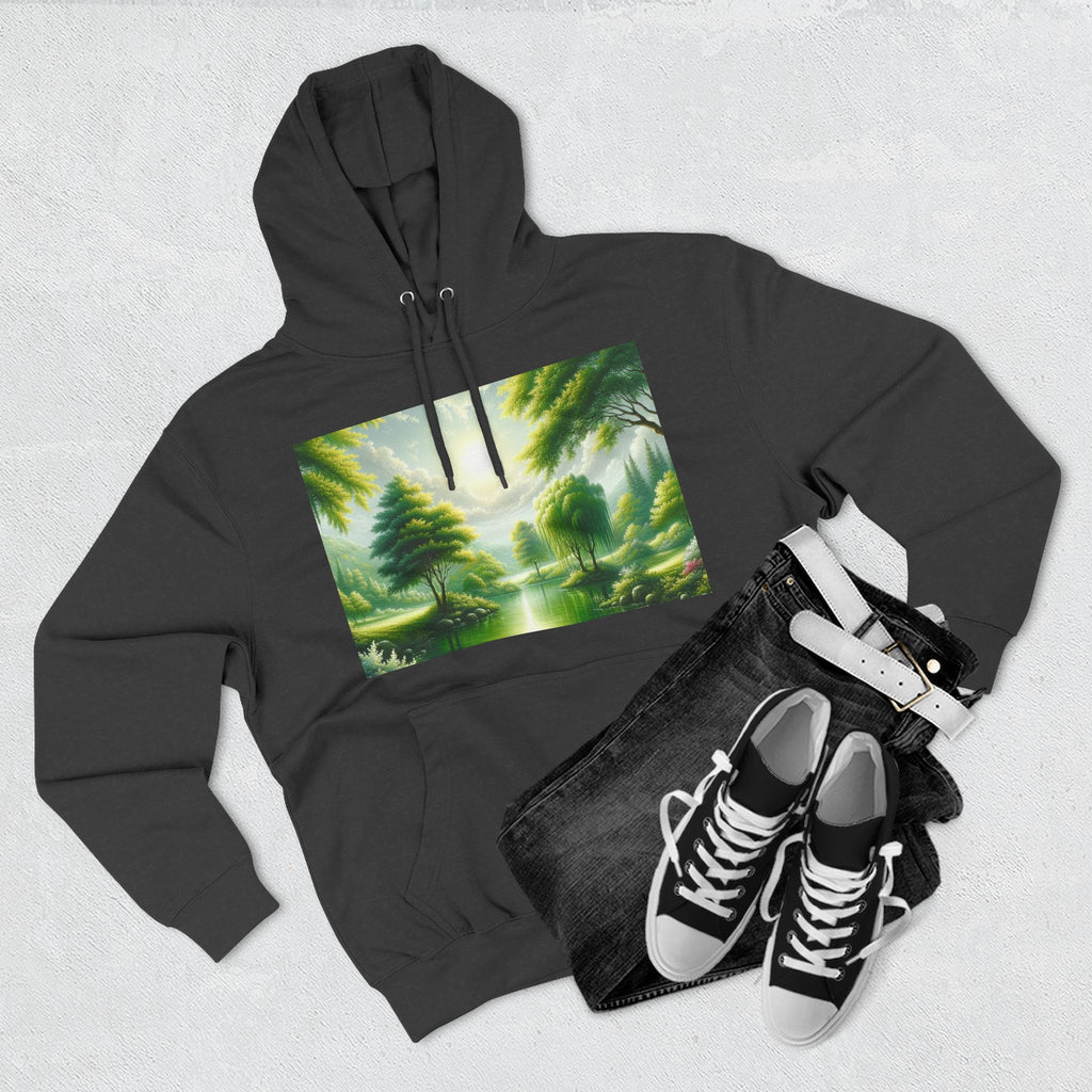 Forest Sunrise Hoodie — Tranquil Nature Landscape Fleece Pullover