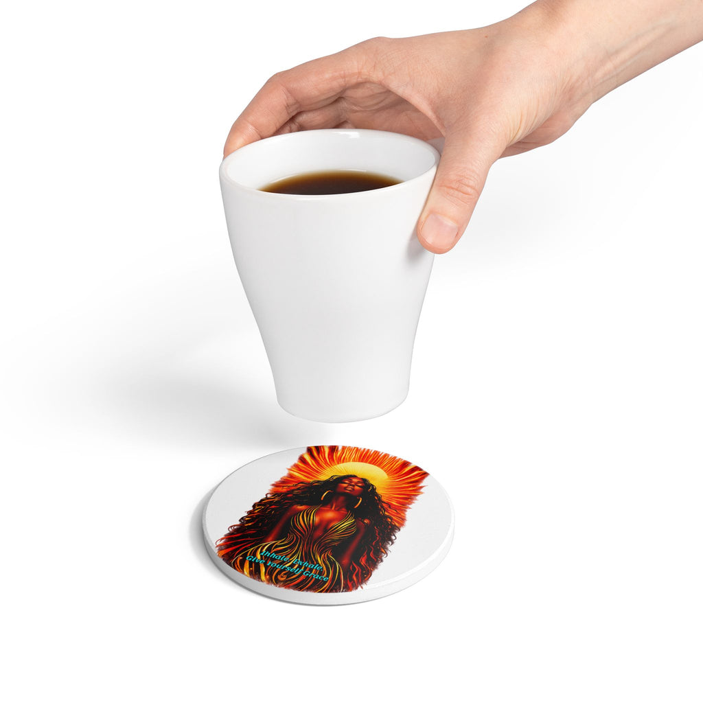 Ceramic Coaster — 'Inhale. Exhale. Give Yourself Grace' Sun Goddess Inspirational Drink Coaster